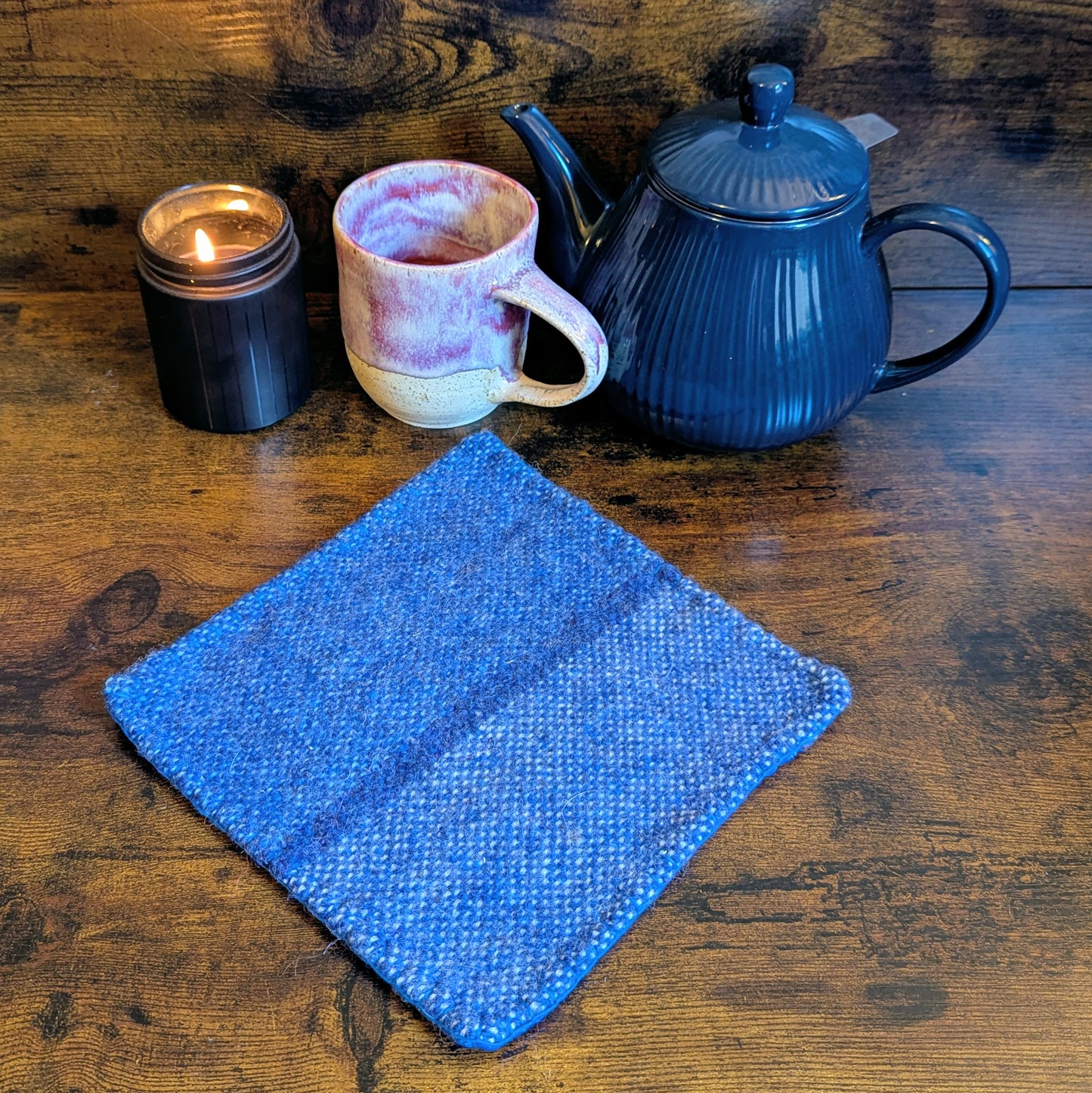 Felted Handwoven Blue Snowflake Wool Trivets