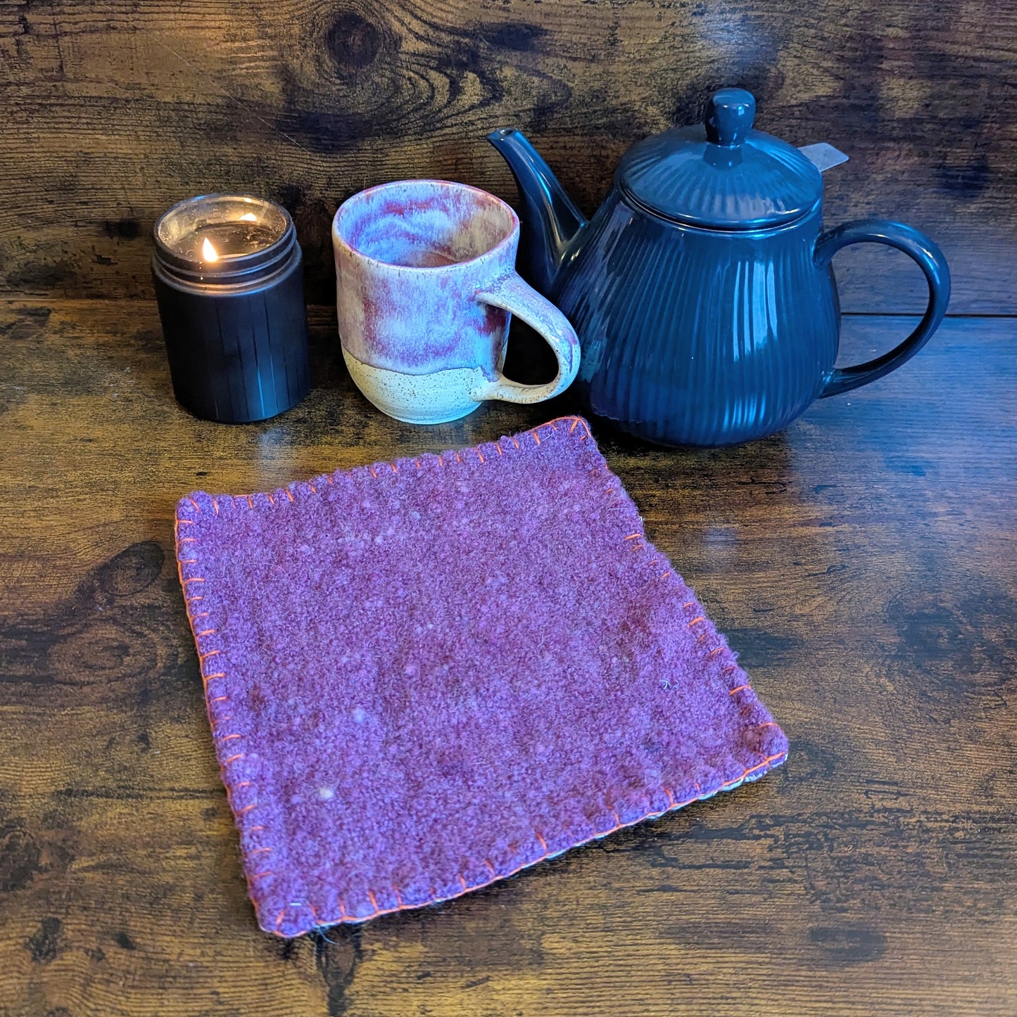 Felted Handwoven Royal Purple and Vintage Floral Wool Trivets