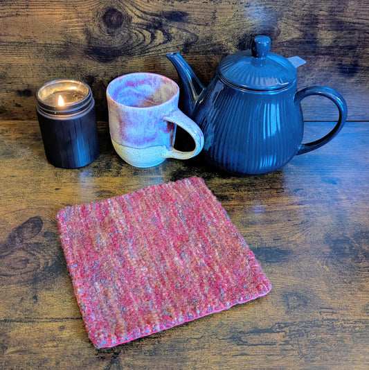 Felted Handwoven Midcentury Style Red and Green Wool Trivets