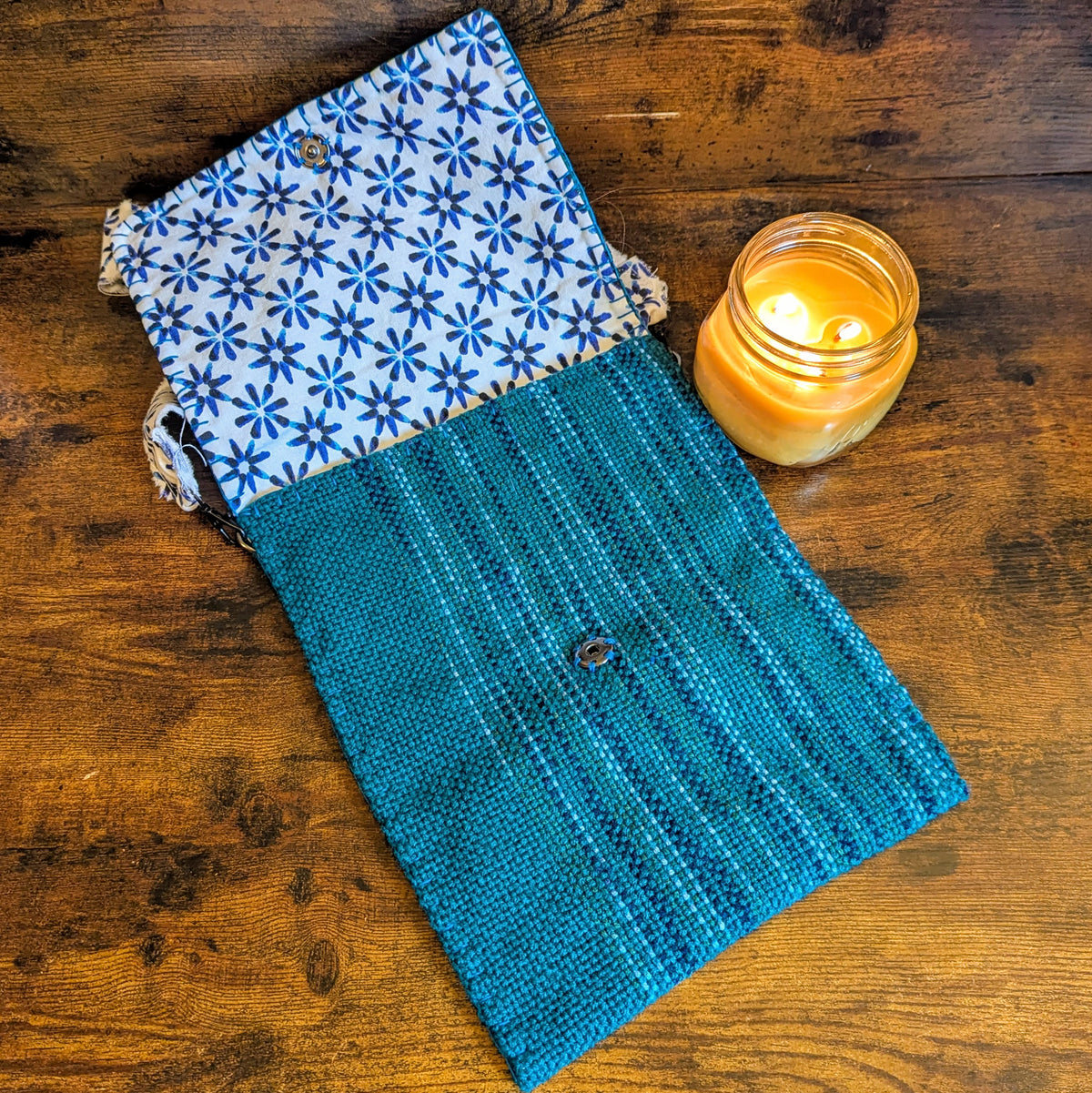 Blue Suede Flowers Handwoven Shoulder Bag